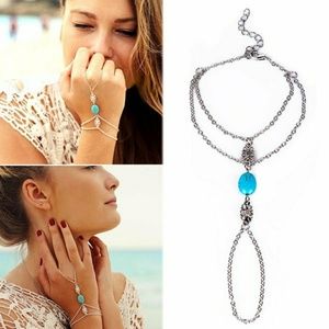 Turquoise Filigree Bracelet Ring Harness Set